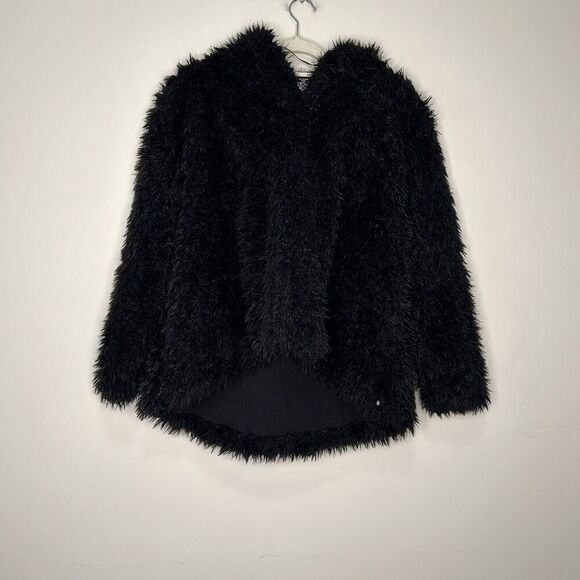 Volcom Stone Row Black Faux Fur Shaggy Jacket Size Small Long Sleeve Hooded Coat - Picture 1 of 10
